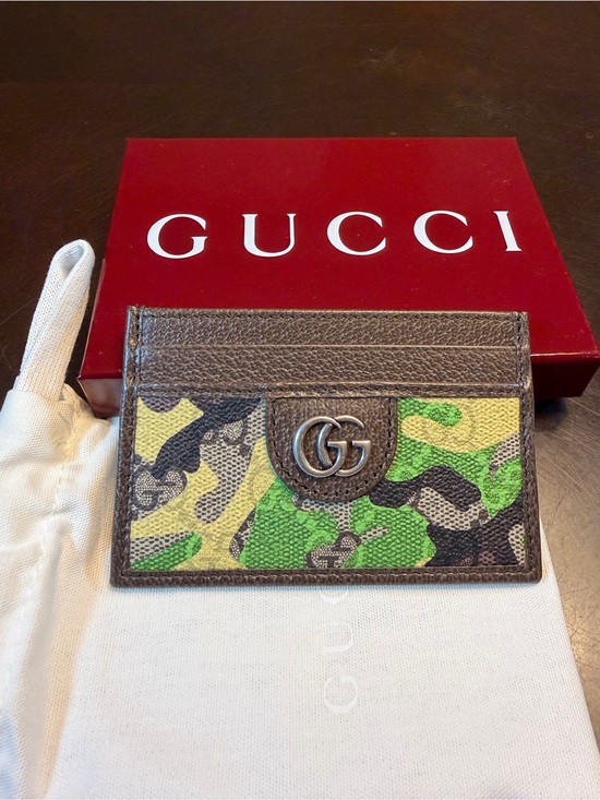 Gucci Other - New Authentic Gucci GG Supreme Logo Card Case Wallet Brown Green Leather
